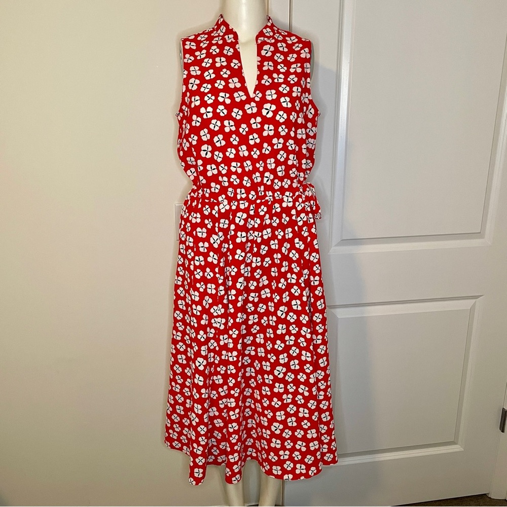 Anne Klein sleeveless dress floral red and white